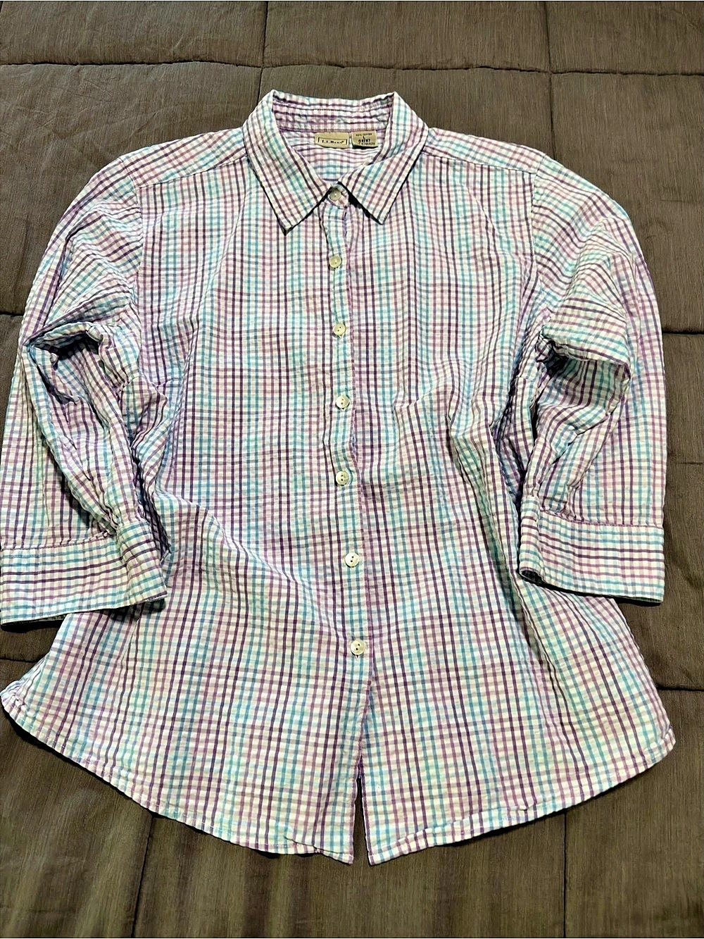 L.L. Bean Textured Cotton Button Down Shirt 3/4 Sleeves
